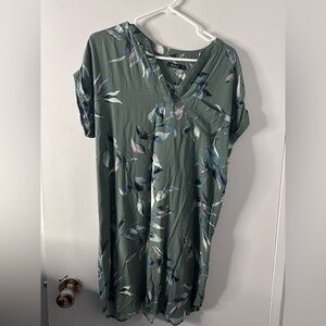 Floral Green V-Neck Dress/long tunic